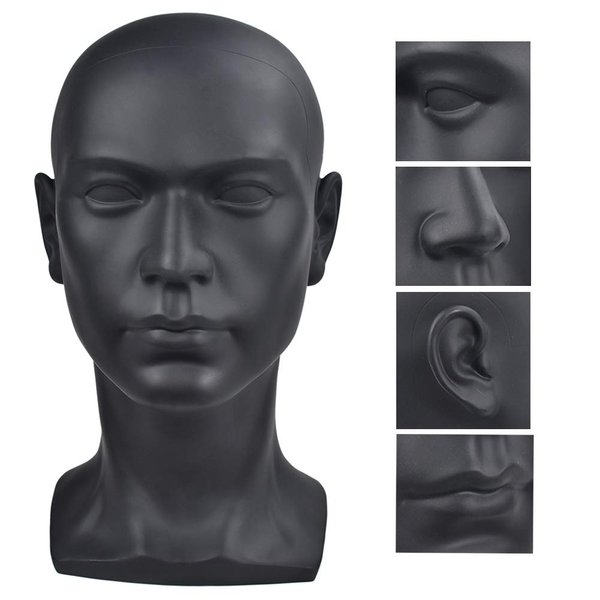 Ba Sha PVC Mannequin Head Black Male Manikin Dummy Stand Model Display Hat Scarf Wigs Hair Glasses Hat Beauty Styling Tool with Mount Hole