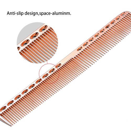 Professional Barber Aluminum Dressing Comb, 4 Types Metal Comb for Cutting Hair Comb for Hair Styling Included Long Hair Cutting Comb, Short Styling Comb, Handle Comb，Tail Comb (Rose Gold)