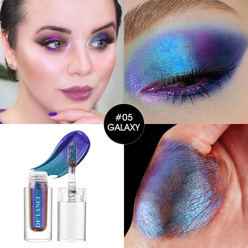 Liquid Glitter Eyeshadow, Chameleon Multichrome Purple Blue Holographic Eye Shadow, Intense Color Shifting Metallic Finish Eye Makeup, Long Lasting No Creasing Sparkle Eyeshadow, #05 GALAXY