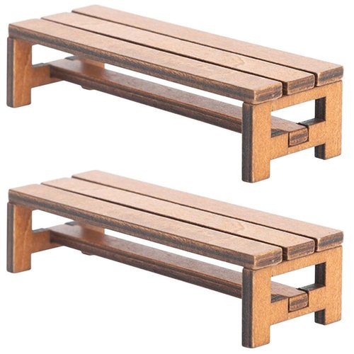 2Pcs Miniature Dollhouse Bench Set - Tiny Park Bench & Chair Model for Dollhouses, 1:12 Scale Wooden Furniture Accessories
