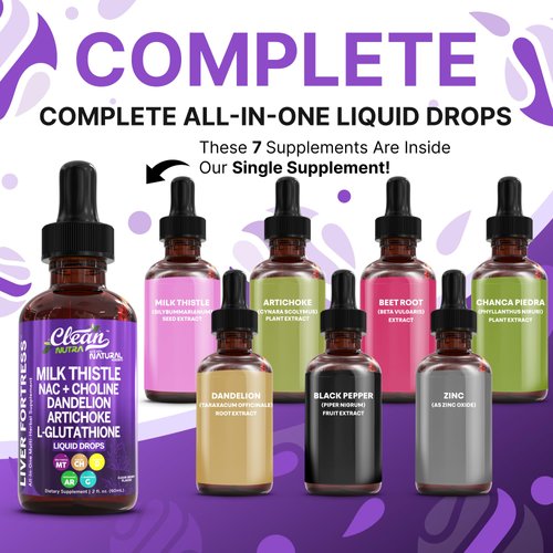Clean Nutraceuticals Milk Thistle NAC Liver Cleanse Detox & Repair Supplement Liver Support Liquid Drops with Dandelion Extract, Artichoke, Chanca Piedra, Choline, L-Glutathione, Burdock, Schisandra