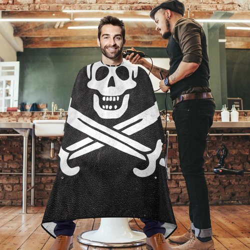 visesunny Barber Cape Calico Jack Pirate Flag Leather Texture Polyester Hair Cutting Salon Cape Apron Anti-Static Haircut Water-Resistant Shaving Cloth Beard Shaving Bib Hairdressing Cape