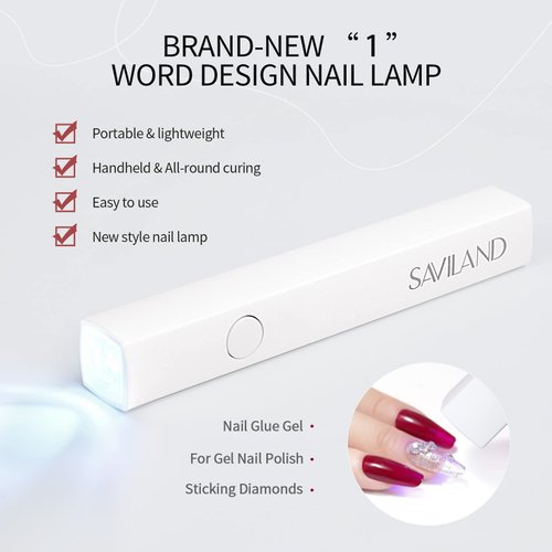 SAVILAND U V Light for Nails: Handheld Gel X Lamp for Gel Nails Flash Cure Lamp for Gel Nails LED Nail Lamp Portable Mini Nail Dryer Gel Polish Nail Glue Gel USB Flashlight Home DIY Manicure Nail Art