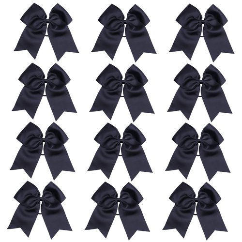 8 Inch Cheerleader Bows Ponytail Holder Cheerleading Bows Hair Tie(Black)