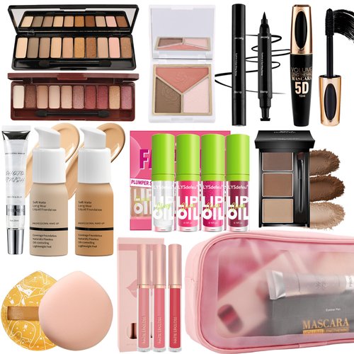 All in One Makeup Kit for Women Full Kit,Travel Makeup Kit for Teens,Makeup Gift Kit with Everything,Foundation Eyeshadow Lip Gloss Lip Oil Eyebrow Blush Contour Powder,Christmas Makep Gift Set-B