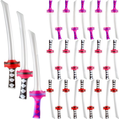 Cotiny 30 Pack Inflatable Ninja Swords Blow up Sword Samurai Katana Inflatable Swords for Kids Boys Ninja Cosplay Party Supplies Halloween Costume Accessories (3 Colors)