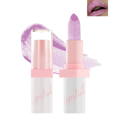 Glitter Lipstick for Women, Shimmer Sparkly Lipstick Long Lasting Waterproof, Diamond Shiny Metallic Matte Lipstick, Non-sticky, Impact Color, Bold Glimmer Glow Lip Gloss, Stage Party Makeup (01#Pink)