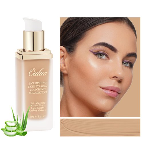 Oulac Foundation Make Up, Skincare Infused With Aloe Leaf And Vitamin E, Medium to High Coverage Liquid Foundation, Foundation Vegan 30ml, Shade：Golden Sand 07