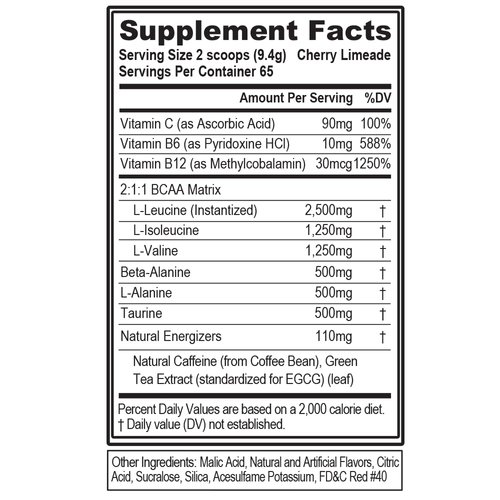 EVL BCAAs Amino Acids Powder - BCAA Energy Pre Workout Powder for Muscle Recovery Lean Growth and Endurance - Rehydrating BCAA Powder Post Workout Recovery Drink with Natural Caffeine - Cherry Limeade