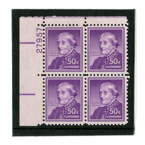 Susan B Anthony ~ Suffragette ~ Women's Rights #1051 Plate Block of 4 x 50¢ US Postage Stamps