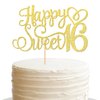 1 PCS Happy Sweet 16 Cake Topper Glitter 16th Birthday Cake Pick Cheers to 16 Years Cake Decoration for Happy 16th Birthday Anniversary Party Decorations Supplies Gold