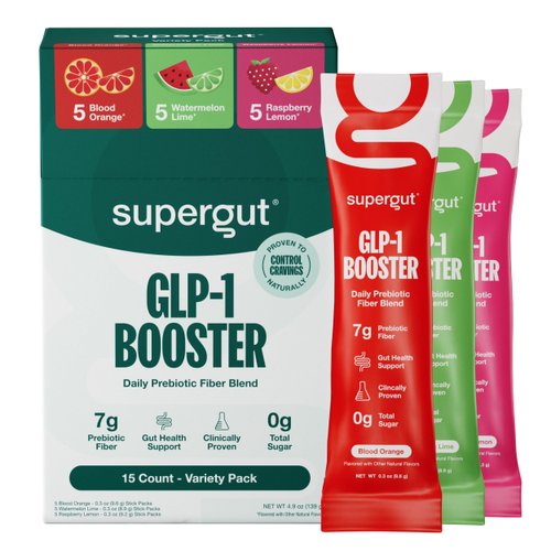 Supergut Gut Healthy Flavored GLP-1 Booster, Variety Pack - High Fiber GLP-1 Supplement Powder for Women & Men - Sugar-Free Drink Mix for Gut Health & Digestive Support (15 Servings)