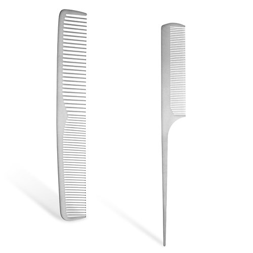Tyqour 2Pcs Metal Comb Rat Tail Comb Stainless Steel Hair Combs Teasing Pintail Comb Flat Ironing Comb for Hair Women Hair Styling Cutting Comb for Women Men Barber Supplies