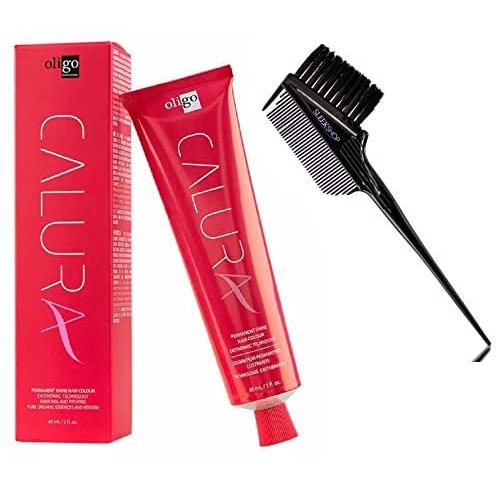 Kuss Comb + OIigo CALURA Permanent Shine Hair Colour Dye, Ammonia-Free Haircolor, PPD-Free Hair Color (w/Sleek 3-in-1 Comb & Brush) (5 / 5N - Neutral)