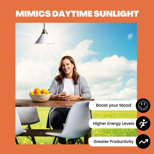 NorbSMILE Full-Spectrum “Sunlike” Premium A19 LED Light Bulb. Boosts Energy, Mood & Performance. Supports Circadian Rhythm. Near-Perfect Color Rendering. Patented Technology US Based (4-Pack)