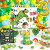 Three Rex Birthday Party Decorations Boy, Dinosaur 3rd Birthday Party Decorations Supplies,3 Rex Birthday Party with 3 Rex Birthday Backdrop Dinosaur Balloons Kit for 3rd Birthday Decorations for Boys