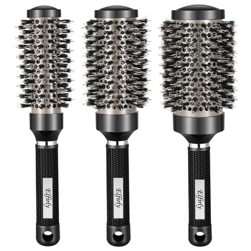 Elfirly Round Brush for Blow Drying, Ionic Tech Thermal Ceramic Round Hair Brush for Blow Out, Barrel Brush with Boar Bristles for Hair Curling, Styling (3 Pack - Barrel 1.3 inch, 1.7 inch, 2.1 inch)