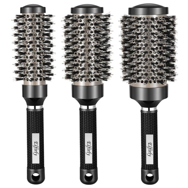 Elfirly Round Brush for Blow Drying, Ionic Tech Thermal Ceramic Round Hair Brush for Blow Out, Barrel Brush with Boar Bristles for Hair Curling, Styling (3 Pack - Barrel 1.3 inch, 1.7 inch, 2.1 inch)
