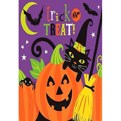 Witch's Halloween Trick Or Treat Crew Disposable Beverage Paper Napkins, 5"x 5" Pack of 36.