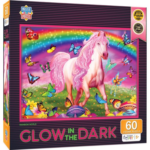 MasterPieces 60 Piece Glow in the Dark Fantasy Puzzle for Kids - Rainbow World - 14"x19" - Screen-Free Fun!