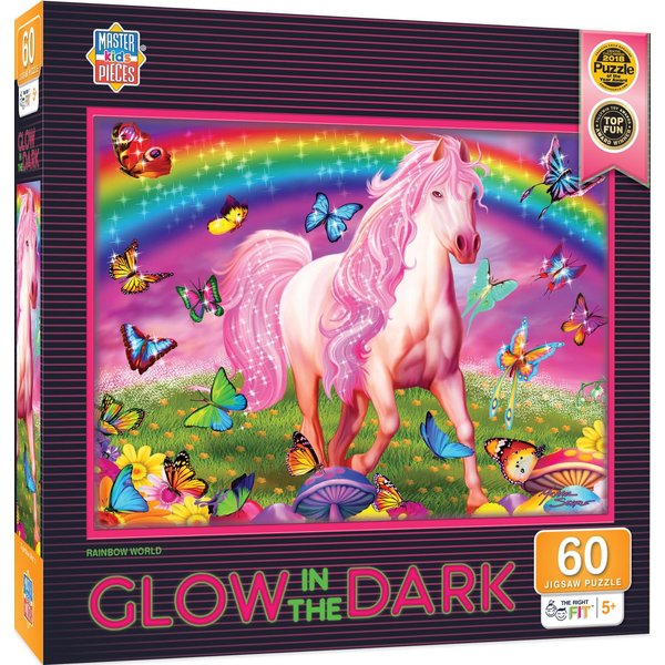 MasterPieces 60 Piece Glow in the Dark Fantasy Puzzle for Kids - Rainbow World - 14"x19" - Screen-Free Fun!