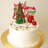1 PCS Grinch Happy Birthday Cake Topper Assembled Red Glitter Christmas Dog Merry Grinchmas Cake Pick Decorations for Christmas Theme Baby Shower Kids Birthday Party Cake Decorations Supplies