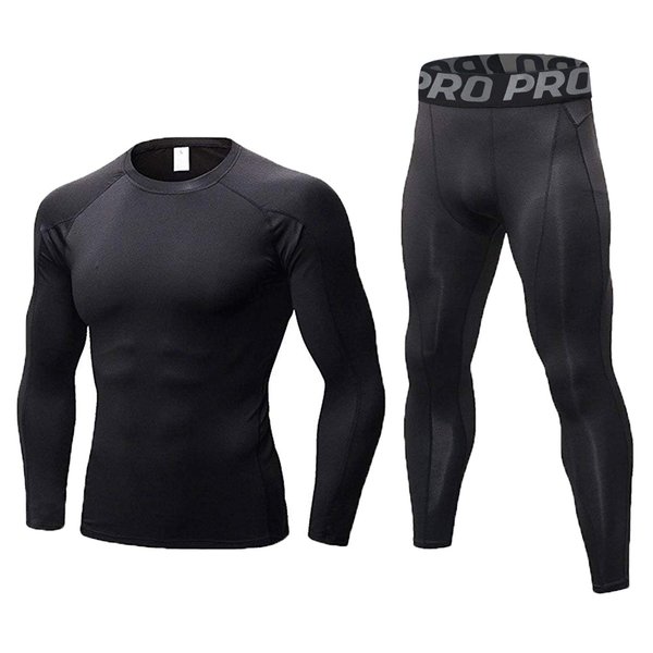 LANBAOSI Mens Workout Compression Set Pants and Long Sleeve Shirts Winter Warm Thermal Baselayer Top & Bottom