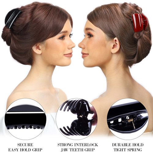 RC ROCHE ORNAMENT 12 Pcs Womens Jaw Claw Flat Clutcher Clamp No Slip Grip Strong Hold Cute Accessory Salon Styling Fashion Girls Beauty Hair Clip, Medium Black