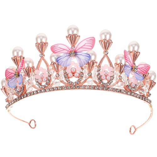 Princess Crown Wedding Headpieces Pearl Butterfly Princess Tiara Headband Girls Crown Rhinestone Wedding Bridal Prom Birthday Crowns for Girls