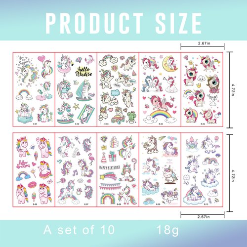 20 Sheets Unicorn Tattos Temporary Tattoo Fake Tattoos for Kids Cute Unicorn Tattoo Stickers School Activities Baby Shower Unicorn party Supplies Color Pink Unicorns Decor