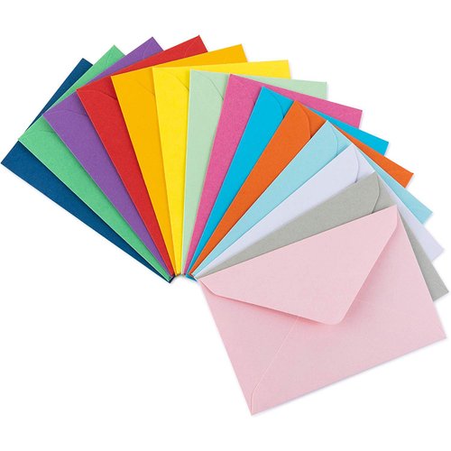 Purple Q Crafts 140 Mini Envelopes 14 Assorted Colors,Gummed closure, Gift Card, Business Card Envelopes 4"x 2.7"