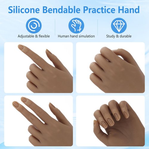 Silicone Hand for Acrylic Nails with Stand Bracket,Realistic Silicone Nail Training Hand, Soft Flexible Bendable Nail Practice Mannequin Hand for Nails Art DIY Print Practice Tool (Left Hand)