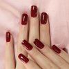 Elevenail Press on Nails Glossy Dark Wine Red False Nails Medium Length Square Fake Fingersnails Daily Manicure Salon DIY Faux Ongles Solid Red Nails Art Tips Gifts for Women Girls