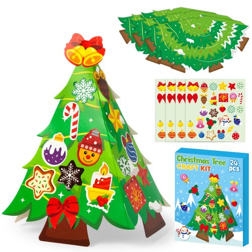 WATINC 3D Christmas Tree Craft Kit - Make Your Own Christmas Tree Craft Art, 24PCS Xmas Party Favors Decoration, DIY Winter Craft Kit Supplies Home School Classroom Activity Art Project