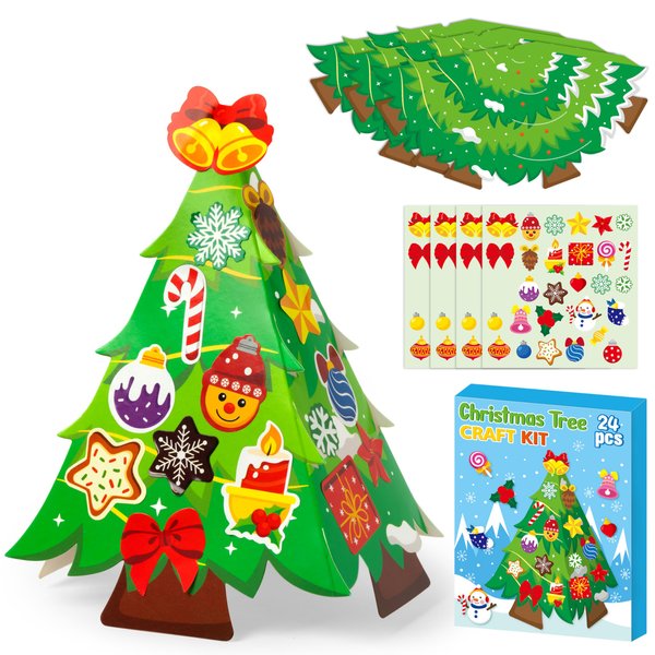 WATINC 3D Christmas Tree Craft Kit - Make Your Own Christmas Tree Craft Art, 24PCS Xmas Party Favors Decoration, DIY Winter Craft Kit Supplies Home School Classroom Activity Art Project