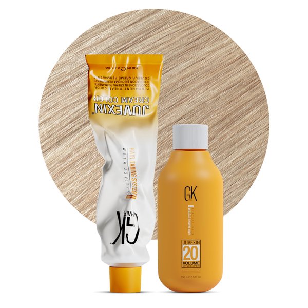 GK HAIR Global Keratin Natural 10 Lightest Platinum Blonde Hair Color Cream Tube (3.4 Fl Oz/100ml) + 20 Volume Developer (5 Fl Oz/150ml) - Professional Permanent Long Lasting Toner Dye