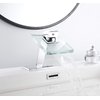 Chrome Bathroom Faucet Waterfall Glass Spout Single Handle Bathroom Sink Faucet One Hole Lavatory Basin Sink Mixer Tap Modern Deck Mount Plumbing Fixtures Unique Designer