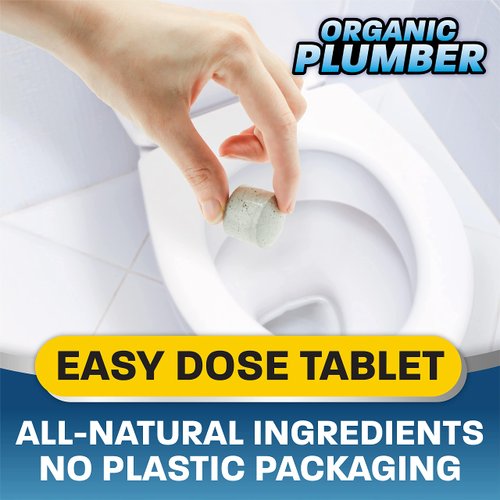 Organic Plumber Septic Tank Treatment & Cleaner Tablets - 1 Year Supply Beneficial Bacteria & Enzyme Septic Treatment Tablets - 12 Easy to Use Flushable Tablets