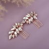 Teyglen Rhinestone Wedding Hair Comb Rose Gold Crystal Headpiece for Bride Wedding Crystal Hair Side Comb Bridal Crystal Hair Piece Rhinestone Hair Accessories for Women Girls (Rose Gold)