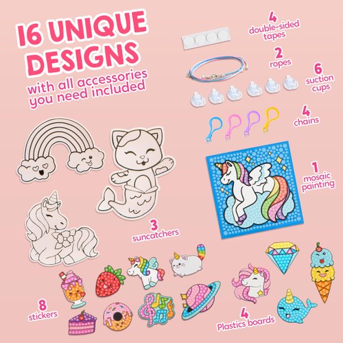 Klever Kits 16 Projects Gem Painting, Kids Diamond Gem Painting Kit with 5D Gem, Arts and Crafts for Girls Ages 6-12, Gem Craft Activities Kits, Premium Art Gift Ideas for Girls Crafts Ages 6, 7, 8+