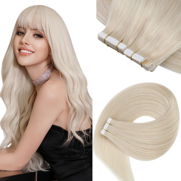 Sunny Hair Blonde Tape in Hair Extensions Human Hair Platinum Blonde Human Hair Tape ins Extensions Real Hair Blonde Tape in Natural Hair Extensions for White Women 50g 20pcs 22inch