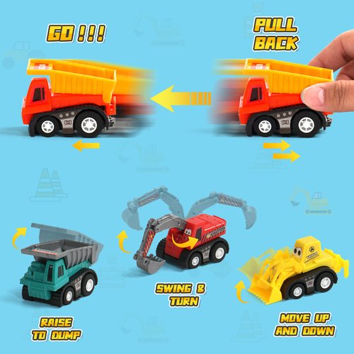 Fajiabao Construction Toy Cars for 3+ Years Old Toddler Boy Toys Mini Pull Back Cars Small Truck Toddler Stocking Stuffers Party Favors Operation Christmas Child Bulk Kids Prize (Color Random)