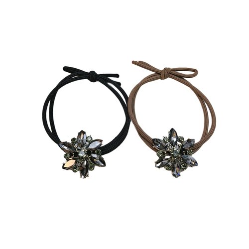 Xiwstar 2Pcs Elegant Crystal Flower Hair Ties Bands Elastic Rhinestone Heabdands Scrunchies Ponytail Holder for Women Girls