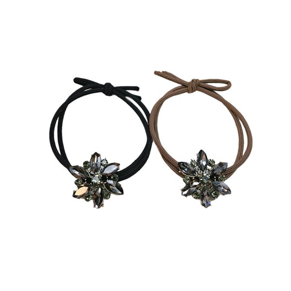 Xiwstar 2Pcs Elegant Crystal Flower Hair Ties Bands Elastic Rhinestone Heabdands Scrunchies Ponytail Holder for Women Girls