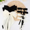 CUBACO 6PCS Hair Bow Clips for Women, Alligator Ribbon Hair Silky Satin Barrettes for Women Kawaii Accessories Bow Clips for Long Thick Hair for Girls Suitable for Birthday Gift (Beige Black)
