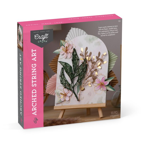 Craft Crush DIY String Art Craft Kit - Floral Interior Design DIY Activity for Teens & Adults - Complete String Art Kit with Embroidery Thread, Foam Canvas, Metal Pins, Wooden Easel - Ages 13+