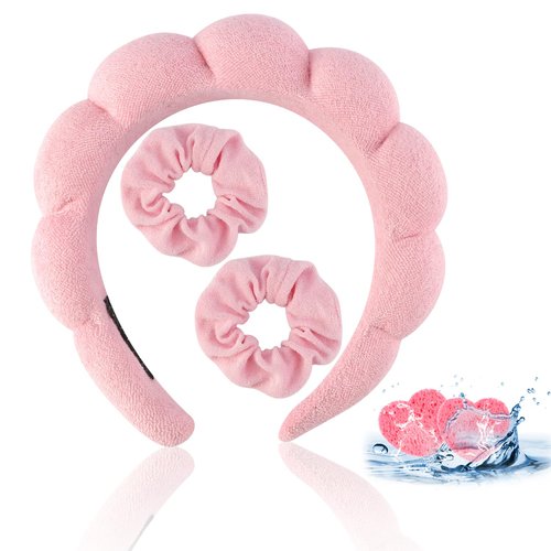 Chanaco Spa Headband, Skincare Headband, Headband for Washing Face, Makeup Headband, Wrist Bands for Washing Face, Face Wash Headband, Teen Girl Gifts Trendy Stuff, Hair Accessories for Women Pink