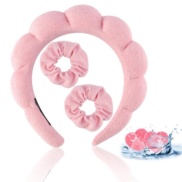 Chanaco Spa Headband, Skincare Headband, Headband for Washing Face, Makeup Headband, Wrist Bands for Washing Face, Face Wash Headband, Teen Girl Gifts Trendy Stuff, Hair Accessories for Women Pink