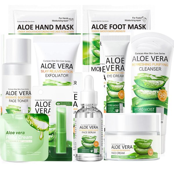 Rosarden 10Pcs Skin Care Products Set, Aloe Vera Skin Care Sets, Skin Care Gift Set for Women Girls, Skincare Routine Set, Face Care Kit for Dry Skin, Hydrating Whole Body Skin Care