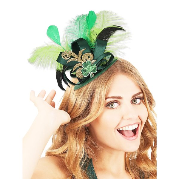 Urieo St Patrick's Day Feather Hat Hair Clips Mini Leprechaun Green Shamrock Hairpin Irish Costume Party Hair Clip Accessories for Women